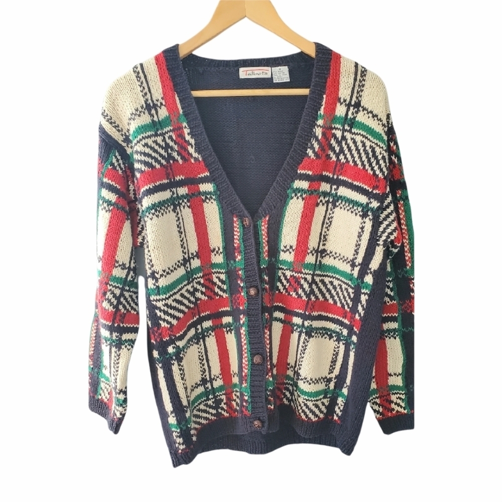 Talbots Vintage Plaid Cardigan Size Medium